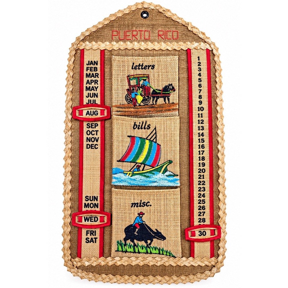 Vintage Puerto Rico Perpetual Calendar Wall Organizer – Woven Folk Art